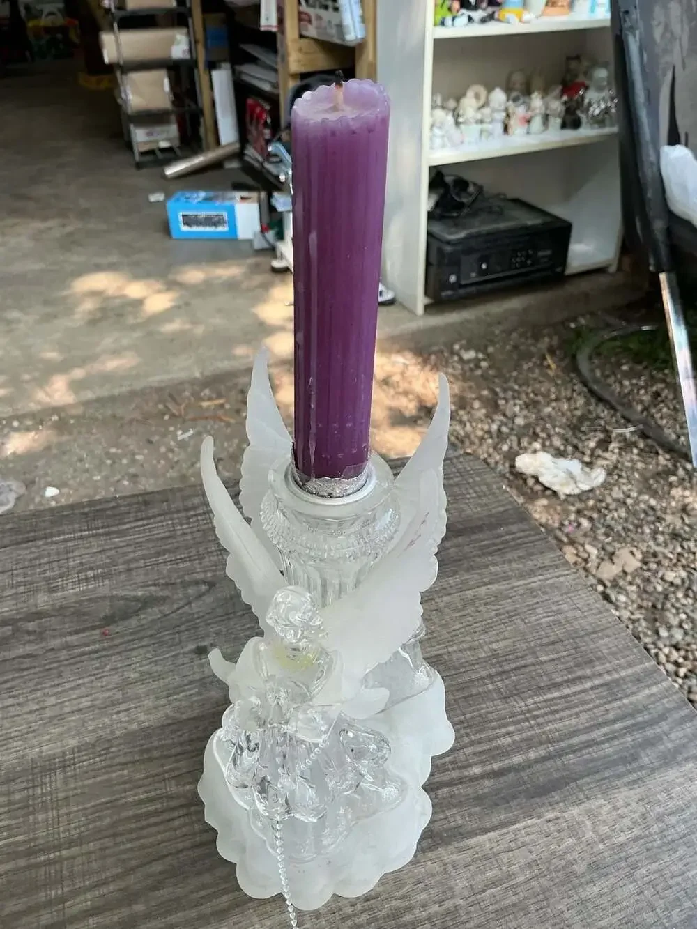 Frosted and Clear plastic Angel Candle Holder with Pull Cord